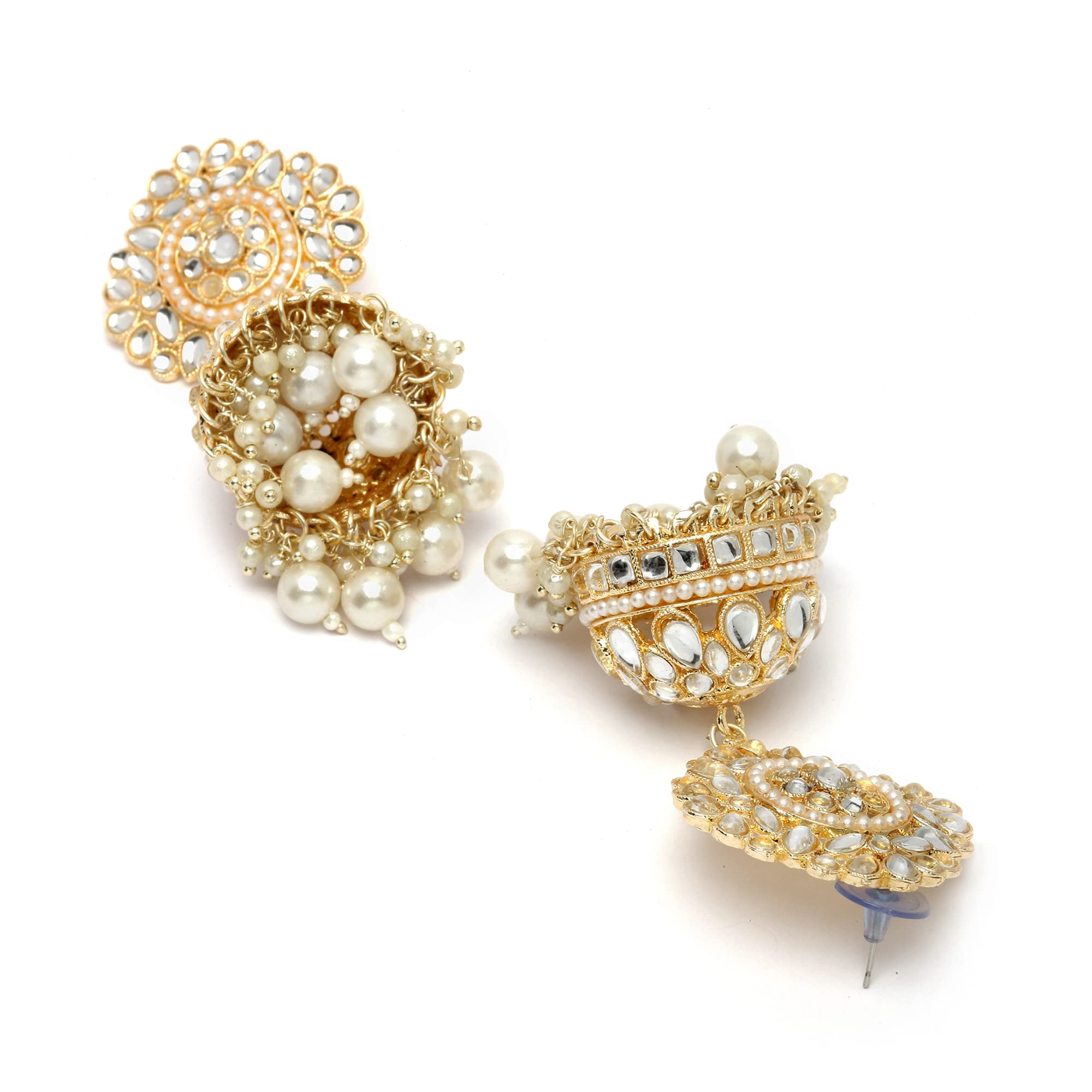 Gold-Plated Kundan Flower Shaped Jhumka Earrings